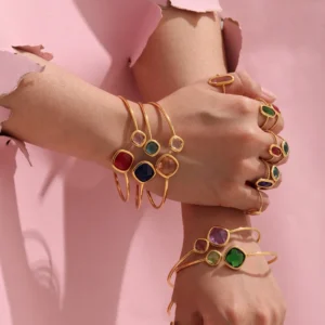 Stainless Steel Zircon Bracelet Waterproof Gold Plated Bangle