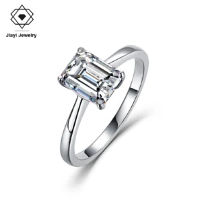 2.0 CTW Emerald Cut Moissanite Solitaire S925 Sterling Silver Ring