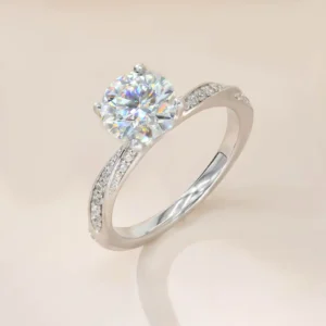 Provence Jewelry 1.5CT 925 Sterling Silver with 18k White Gold Plated Round Cut Moissanite Diamond Engagement Wedding Ring