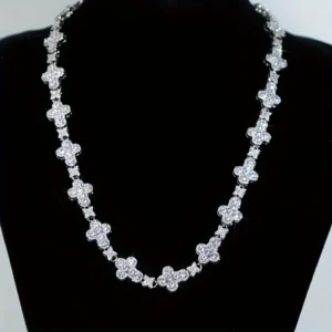 Luxurious Cross Sparkling CZ Diamond Necklace 10mm Iced Tennis Chain