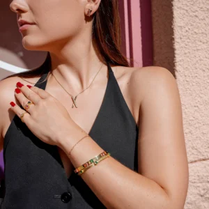 14k Gold Plated Green Zircon Stone Bangle Bracelet
