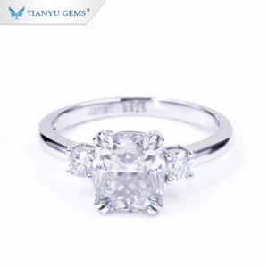 Tianyu Three Stone Moissanite Cushion Cut 18K Gold Plated Ring