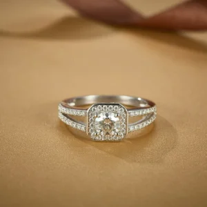925 Sterling Silver Fine Jewelry 0.5ct Round Brilliant Cut VVS Engagement & Wedding Rings with Halo Moissanite Wedding Bands