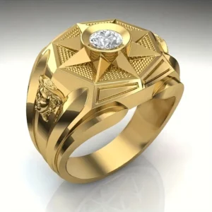 Gold Tone Zircon Business Ring for Men Elegant Fashion