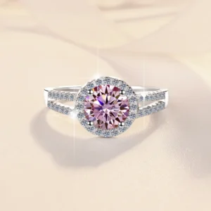 Fine Jewelry Four Claw S925 Sterling Silver 1Ct Pink VVs1 Colored Moissanite Diamond Rings Wedding Engagement for Women