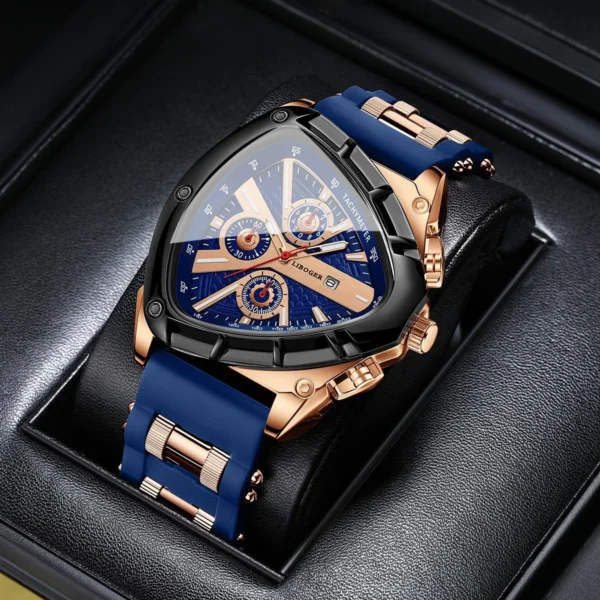 Men’s Luxury Sports Watch Large 48mm Dial Blue Silicone Strap Chronograph Style Casual Business Wristwatch
