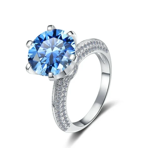 Luxury Jewelry Six Claw S925 Sterling Silver 5carat VVs1 Blue Colored Moissanite Ring Wedding Engagement of Women