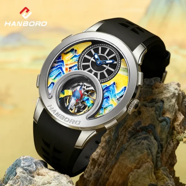 Unisex Luxury Automatic Mechanical Watch Mountain Bird Design Hollow Flywheel Movement Sapphire Crystal Dial