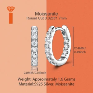 Factory Direct Channel-Set Full Pave Round Moissanite Huggie Hoop Earrings S925 Silver Minimalist Casual Bridal Fine Earrings