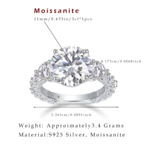 Luxury 5CT Round Cut Moissanite Ring for Women S925 Sterling Silver 18K Gold Plated Anniversary Jewelry