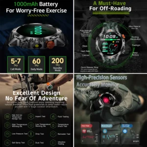 SENBONO V75 Metal Body Compass for Call Message Push Deep Waterproof Heart Rate Fitness Tracker Adventure Answer Call