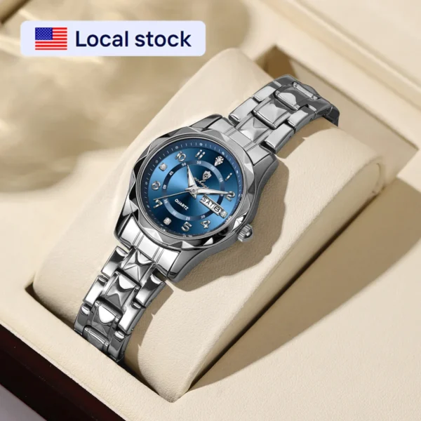 US Local Stock Gohuos 78810 Luxury Women’s Quartz Watch Dual Calendar Luminous Diamonds Dial Stainless Steel Waterproof Watches