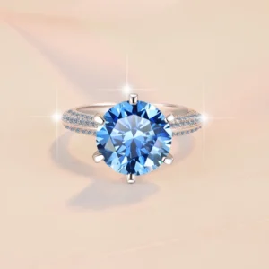 Luxury Jewelry Six Claw S925 Sterling Silver 5carat VVs1 Blue Colored Moissanite Ring Wedding Engagement of Women