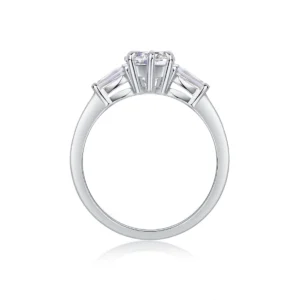 White Color Three Stones Moissanite Ring with GRA Certificate Wedding Engagement Promise Ring S925 Silver Rhodium Plated Ring