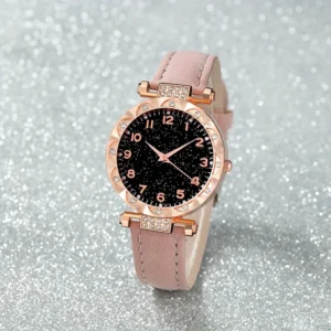 Elegant Round Dial Faux Leather Quartz Watch Set Non, Faux Leather Band, Non-Rechargeable Button Battery