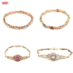 18k Gold Plated Zircon Flower Series Chain & Link Bracelet for Women Fashion Jewelry Anniversary 1MOQ a Set of Four Bracelets