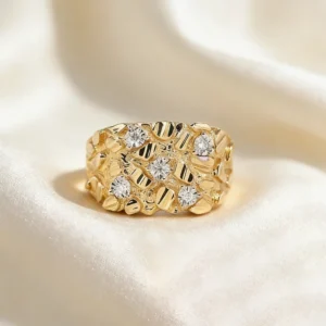 Gold Nugget Cubic Zirconia Ring Textured