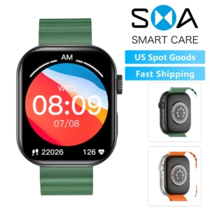 USA Local Stock Men’s Smart Watch 2.0 Inch Large AMOLED Screen 30 Days Long Battery Life Wireless Charging Fitness Tracker Watch