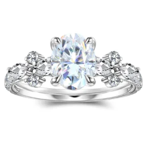 Oval Moissanite 925 Sterling Silver 18K White Gold Plated Ring