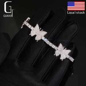 USA Warehouse Fashion Jewelry 925 Sterling Silver VVS Iced Out Moissanite Butterfly 3mm Tennis Bracelet Men and Women