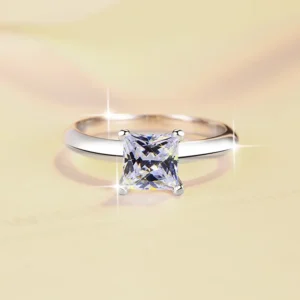 Minimalist Jewelry S925 Sterling Silver Four Claw 1.2Ct Princess Cut VVs1 Moissanite Solitaire Ring Wedding Engagement for Women
