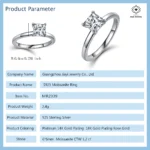 1.2 CTW Elegant Princess Cut Solitaire S925 Moissanite Ring for Women
