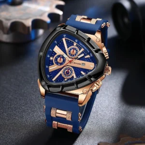 Men's Luxury Sports Watch Large 48mm Dial Blue Silicone Strap Chronograph Style Casual Business Wristwatch