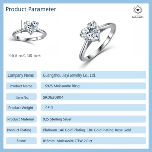 2.0 CTW Romantic Heart Cut Moissanite Solitaire Ring, S925 Silver Fine Jewelry, Perfect Valentine’s Gift for Women
