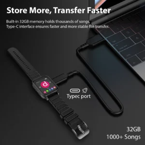 MP3 Player with Bluetooth 32GB Music Player with Detachable Strap,Built-in Speaker,1.69” IPS Display for Running,Gym,Kid Adults