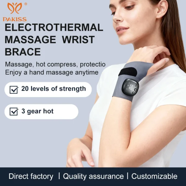 PAKISS Electric Hot Compress Massage Wrist Brace Adjustable Intensity Magnetic Detachable Wrist Support for Home Office Travel