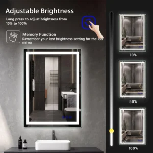 Us Stock 24X36 in 48X36 in CCT Wholesale Anti-fog Rectangle Square Mirror Frameless Smart Bath Led Mirror Bathroom