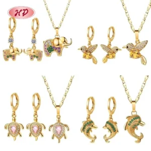 18K Gold-plated Copper Alloy Necklace Jewelry Sets for Women Geometric Jewelry Sets a Set of Four Earrings and Necklace Set