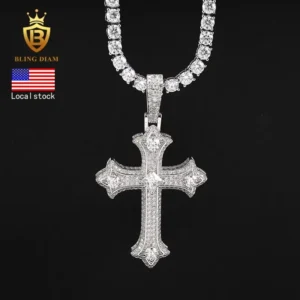 925 Sterling Silver Hip Hop Moissanite Cross Pendant