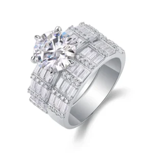 Fine Double Wedding Ring Silver Set Rings Round Brilliant Cut
