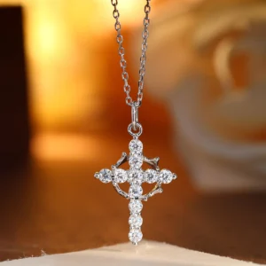 Creative Crown Cross Full Moissanite Necklace