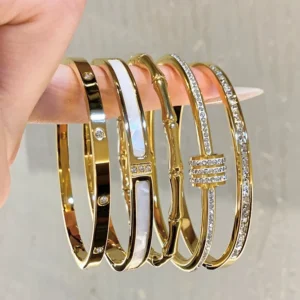 Sming Non Tarnish 18K Gold PVD Stainless Steel Zircon Combo Bracelet and Bangle Set INS Style Fashion Jewelry for Women