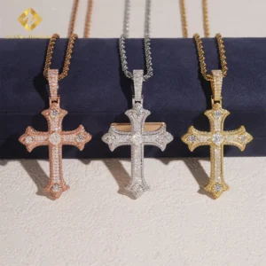 Hip Hop 925 Silver VVS Moissanite Cross Pendant Iced Out