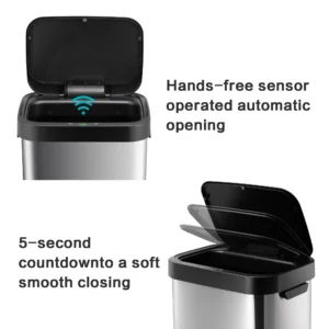 Induction Electronic Stainless Steel Trash Can Automatic Smart Sensor Bin for Home Bathroom Kitchen Office