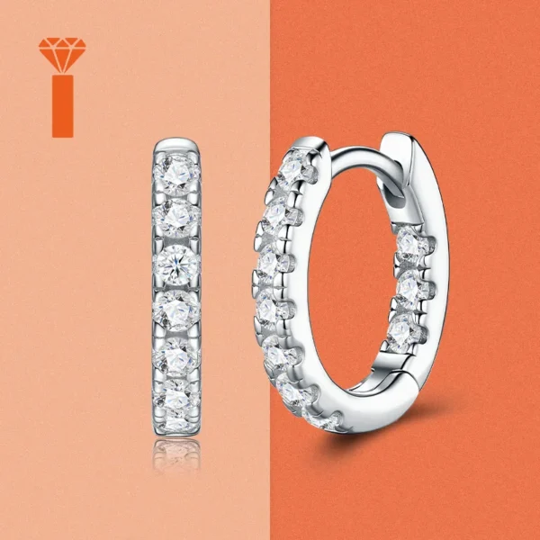 Factory Direct Channel-Set Full Pave Round Moissanite Huggie Hoop Earrings S925 Silver Minimalist Casual Bridal Fine Earrings