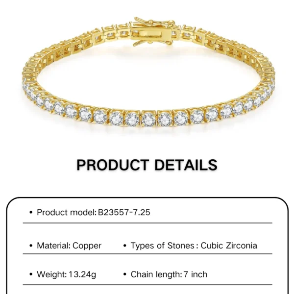 Rhodium Plated 7 8 Inches Brass Chain Bracelet Man Fashion Bracelet 3mm Blue CZ Zirconia Zircon 17 18 20cm Women Tennis Bracelet