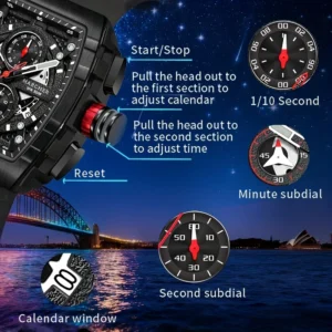 [Quartz Men’s Dress Watch] High-Accuracy Quartz Movement Men’s Dress Wristwatch | Multi-Functional Design, Silicone Band