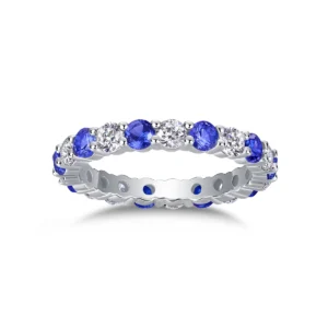 S925 Lab Grown Blue Sapphire Silver Moissanite Ring