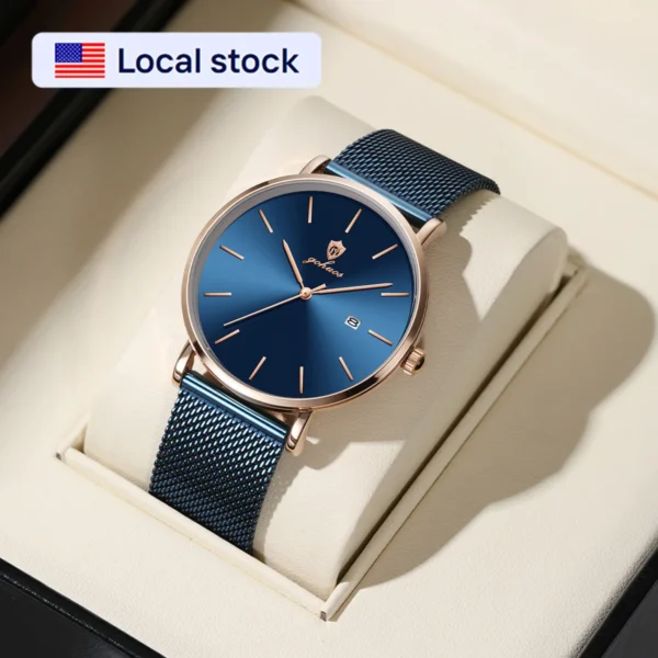US Local Stock Gohuos 8829 Blue Mesh Steel Strap Fashion Men's Quartz Watches Reloj Para Hombre Date Display Waterproof Watch