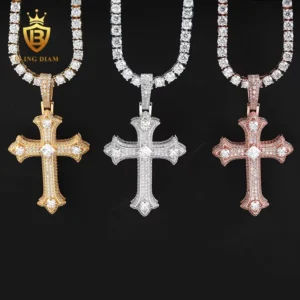 USA Stock Luxury Jewelry 925 Sterling Silver Hip Hop Moissanite Cross Pendant Fashion Style for Gift