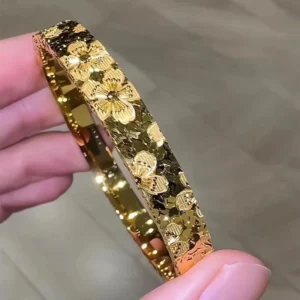 6.5Cm Gold Floral Embossed Bangle Bracelet