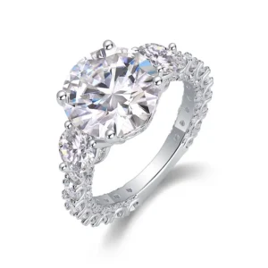 S925 Sterling Silver 18K Gold Plated 5ct Round Cut Moissanite Ring