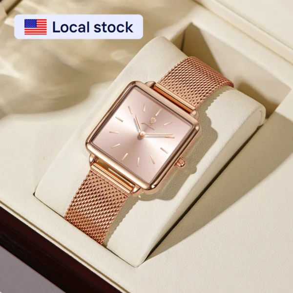 US Local Stock Gohuos 7823 Rose Gold Wrist Watch for Women Leisure Minimalist Square Dial Mesh Steel Band 30M Waterproof Watches