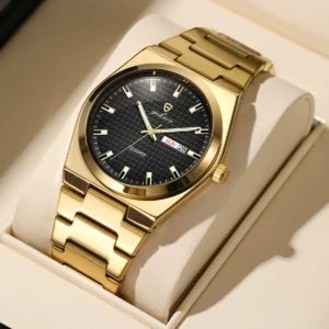 US Local Stock Gohuos 58807 New Golden Luxury Waterproof Business Men Wrist Watch Stainless Steel Strap Luminous Quartz Watches