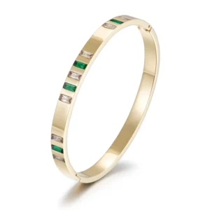 14k Gold Plated Green Zircon Stone Bangle Bracelet