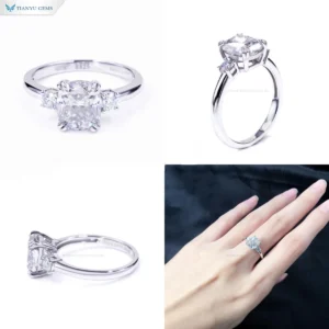 Tianyu Three Stone Moissanite Ring Cushion Cut 18k Gold Plated Mossanite Engagement S925 Sterling Silver Rings Jewelry Women